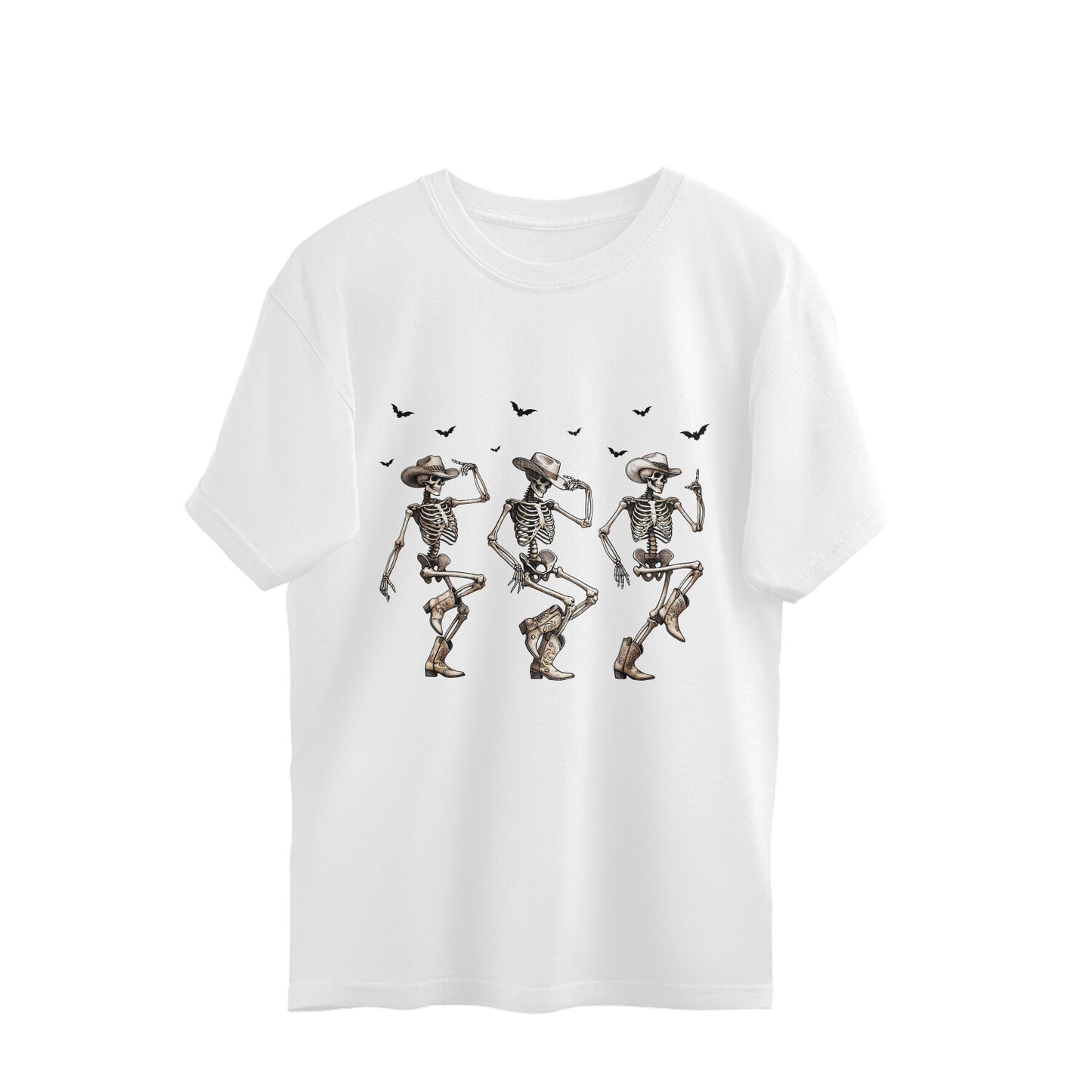 Cowboy Skeletons Dance Oversized T-Shirt White Printrove