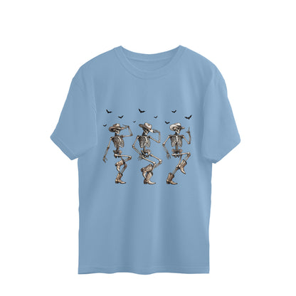 Cowboy Skeletons Dance Oversized T-Shirt Baby Blue Printrove