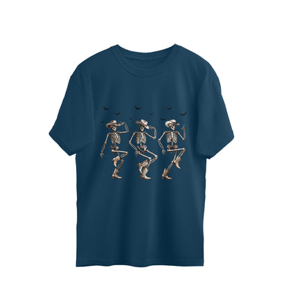 Cowboy Skeletons Dance Oversized T-Shirt Navy Blue Printrove