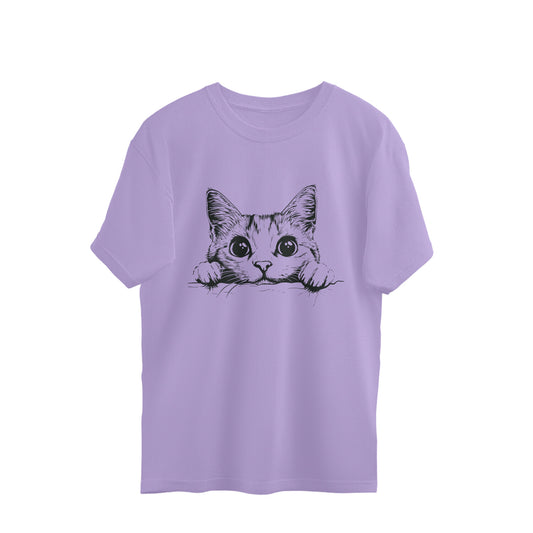 Cute Cat Oversized T-Shirt Iris Lavender Printrove