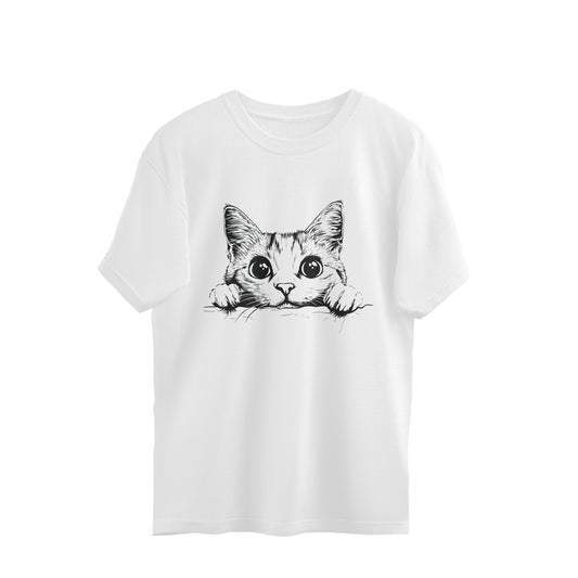 Cute Cat Oversized T-Shirt White Printrove