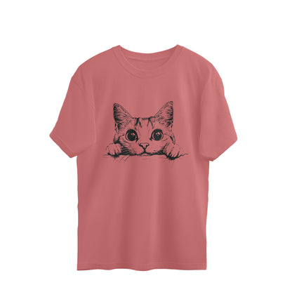 Cute Cat Oversized T-Shirt Dusty Rose Printrove