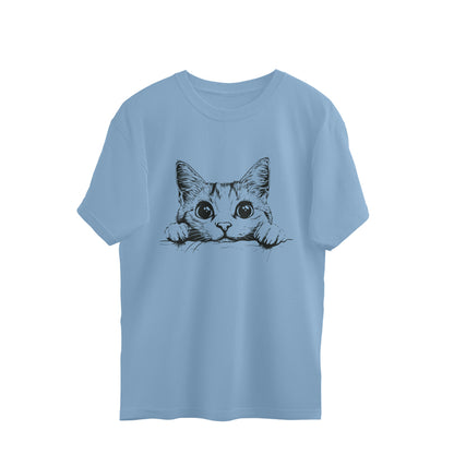 Cute Cat Oversized T-Shirt Baby Blue Printrove