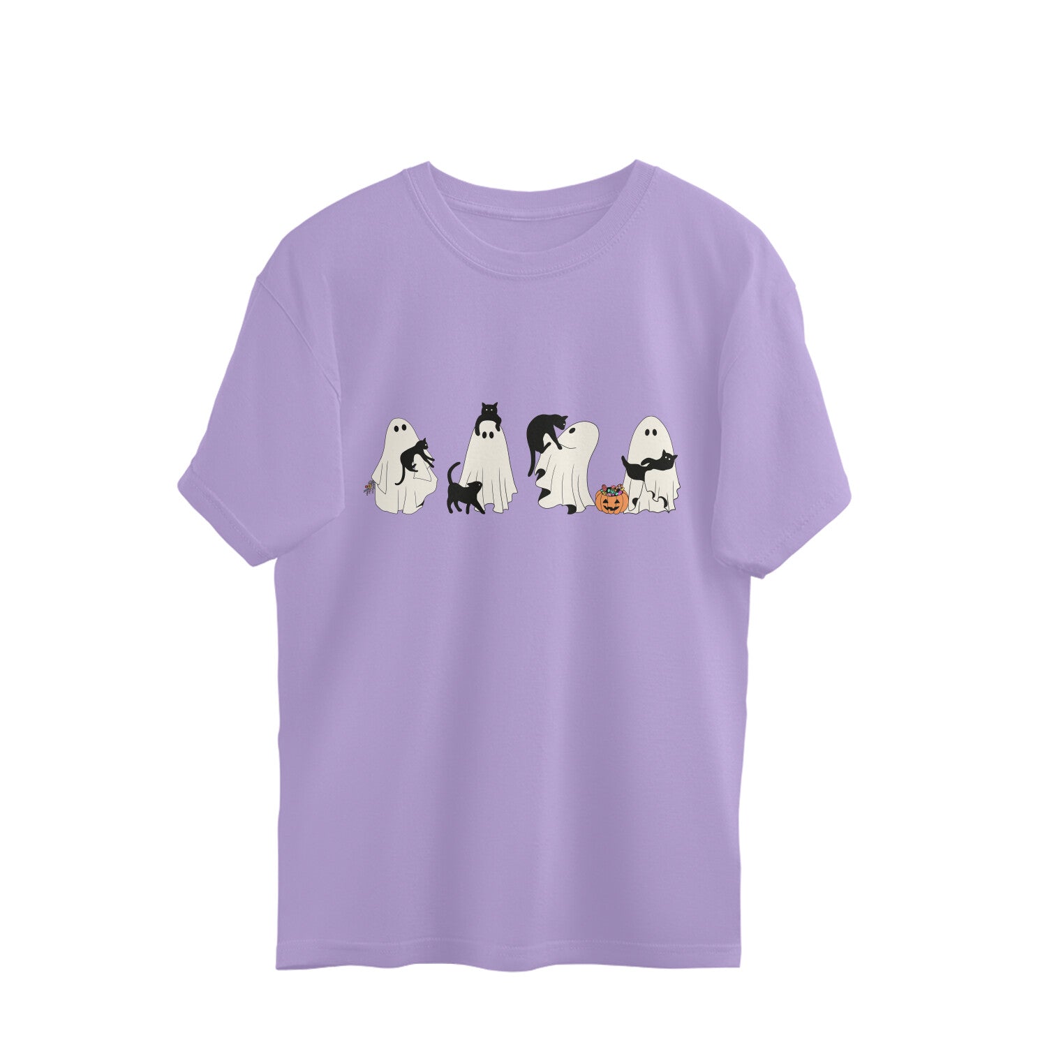 Halloween Cat Ghost Oversized T-Shirt Iris Lavender Printrove