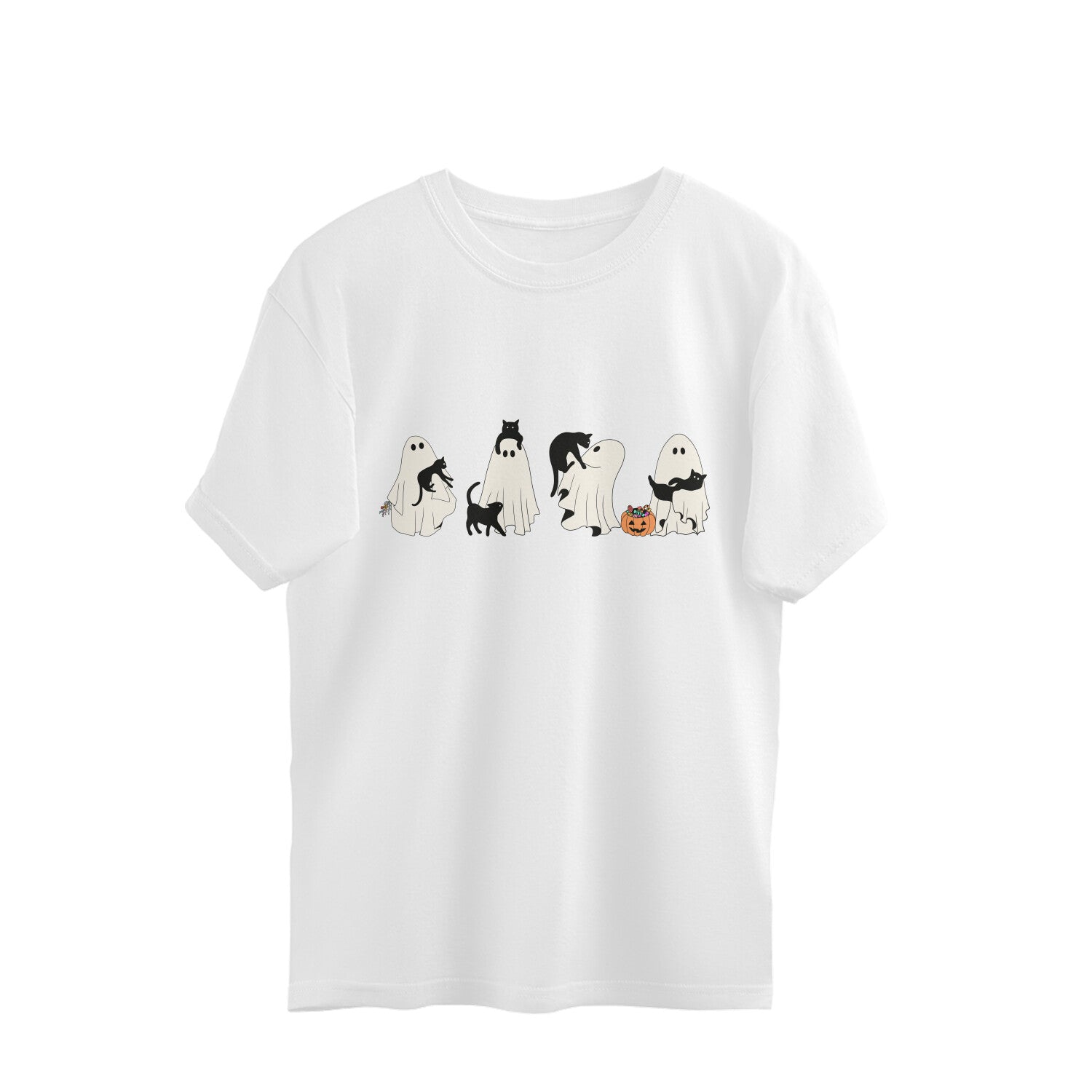 Halloween Cat Ghost Oversized T-Shirt White Printrove