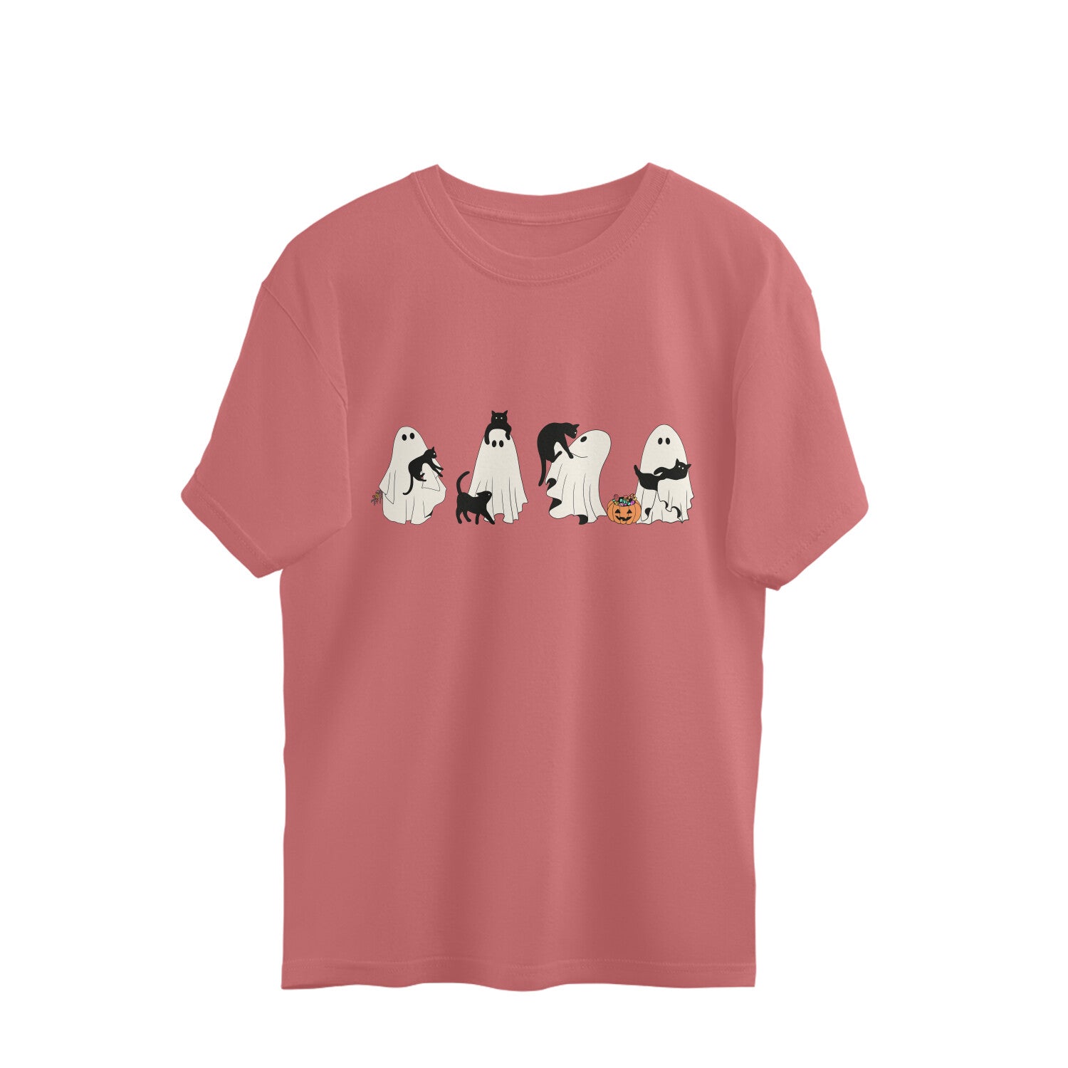 Halloween Cat Ghost Oversized T-Shirt Dusty Rose Printrove