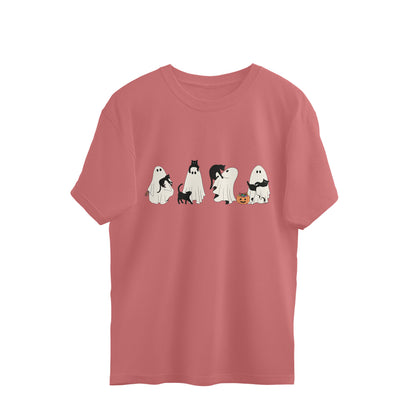 Halloween Cat Ghost Oversized T-Shirt Dusty Rose Printrove