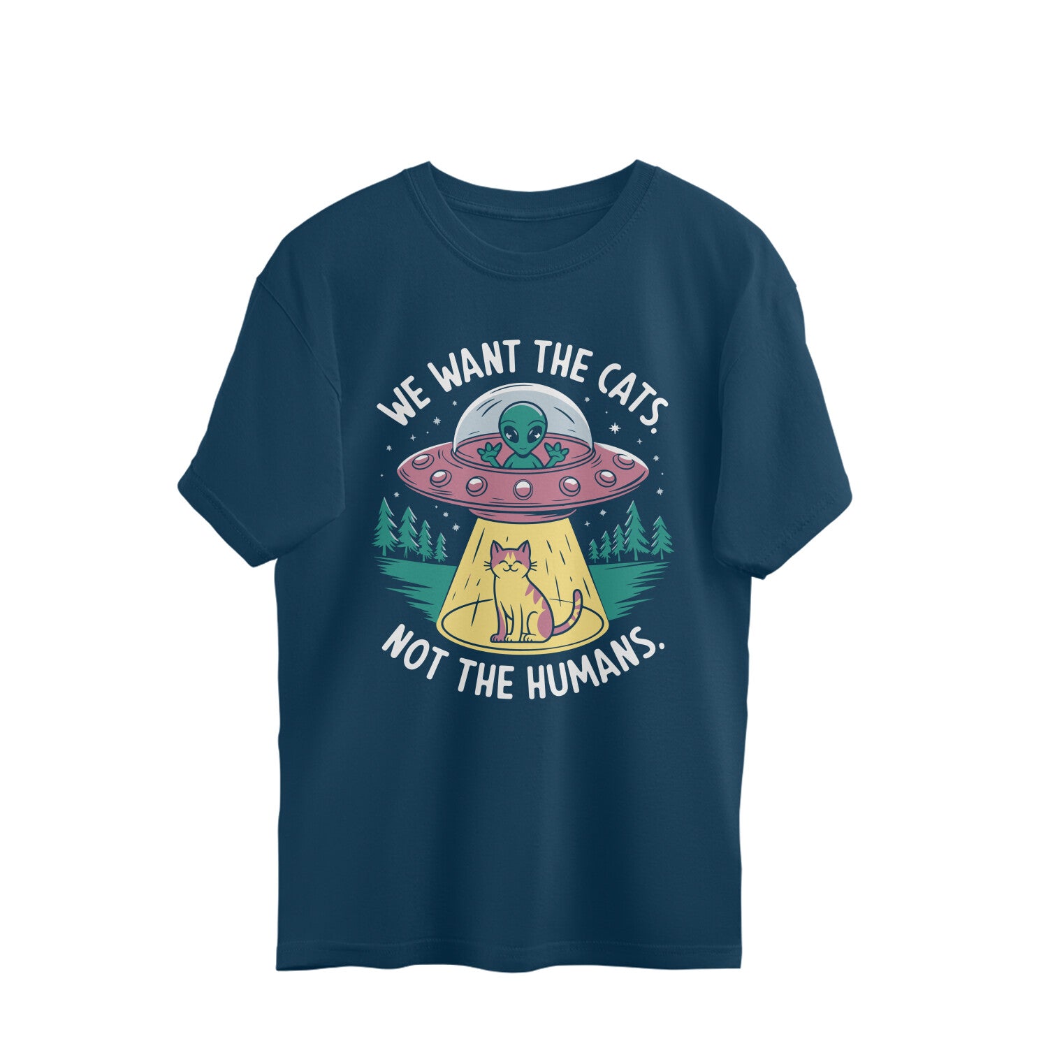 We Want The Cats Oversized T-Shirt Navy Blue Printrove