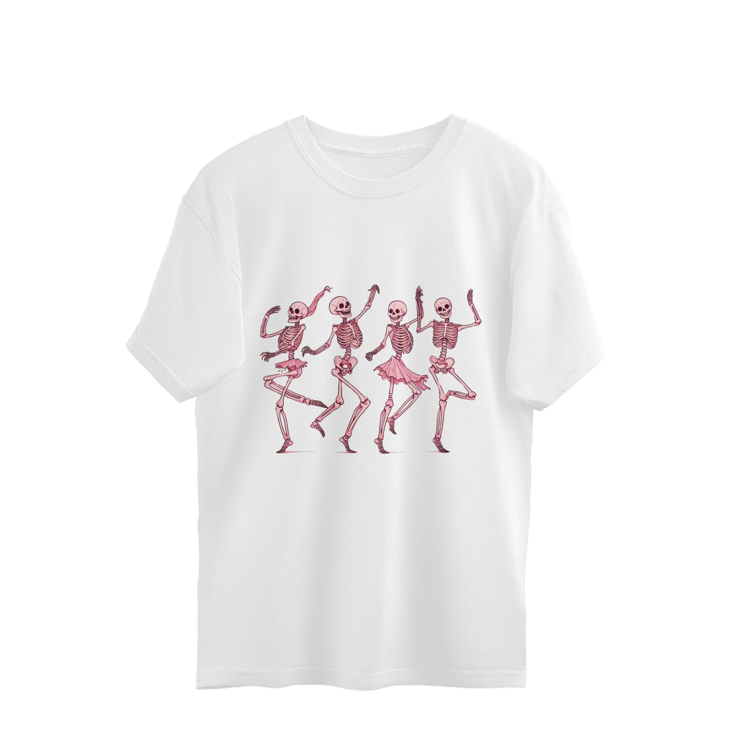 Pink Dancing Skeletons Oversized T-Shirt White Printrove