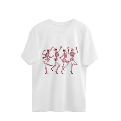 Pink Dancing Skeletons Oversized T-Shirt White Printrove