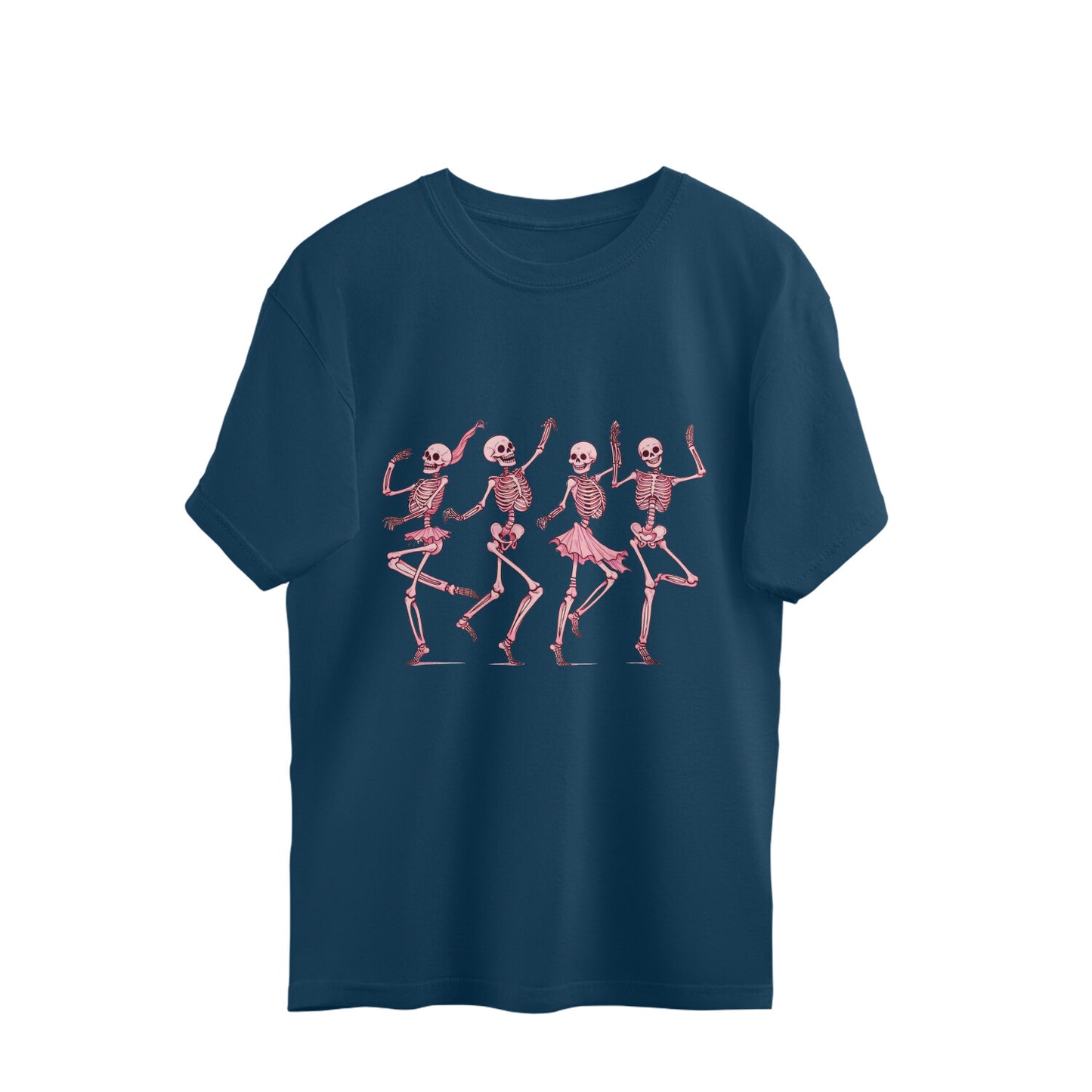 Pink Dancing Skeletons Oversized T-Shirt Navy Blue Printrove