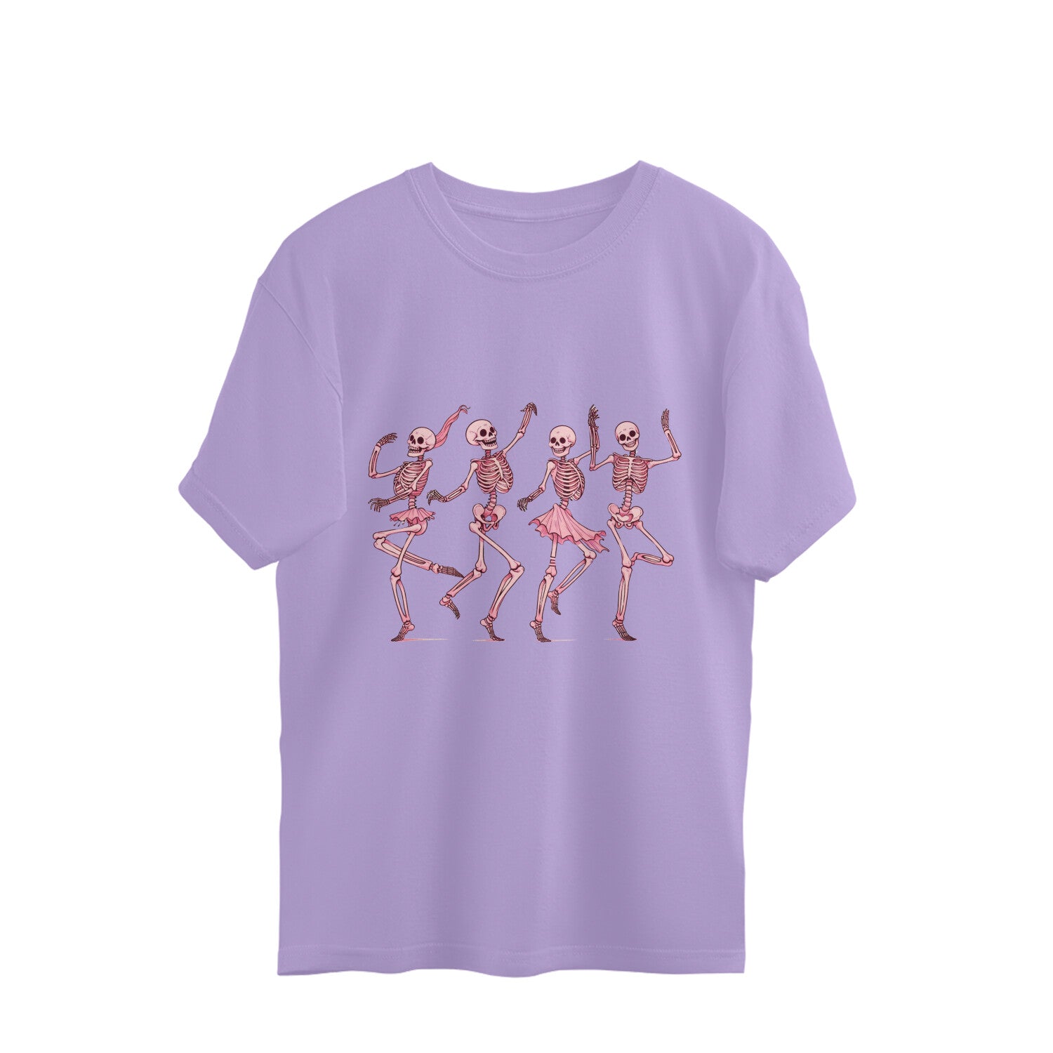 Pink Dancing Skeletons Oversized T-Shirt Iris Lavender Printrove