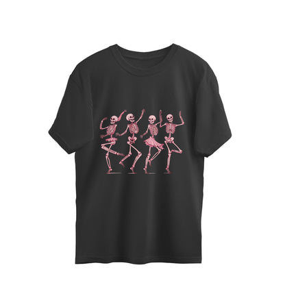 Pink Dancing Skeletons Oversized T-Shirt Black Printrove