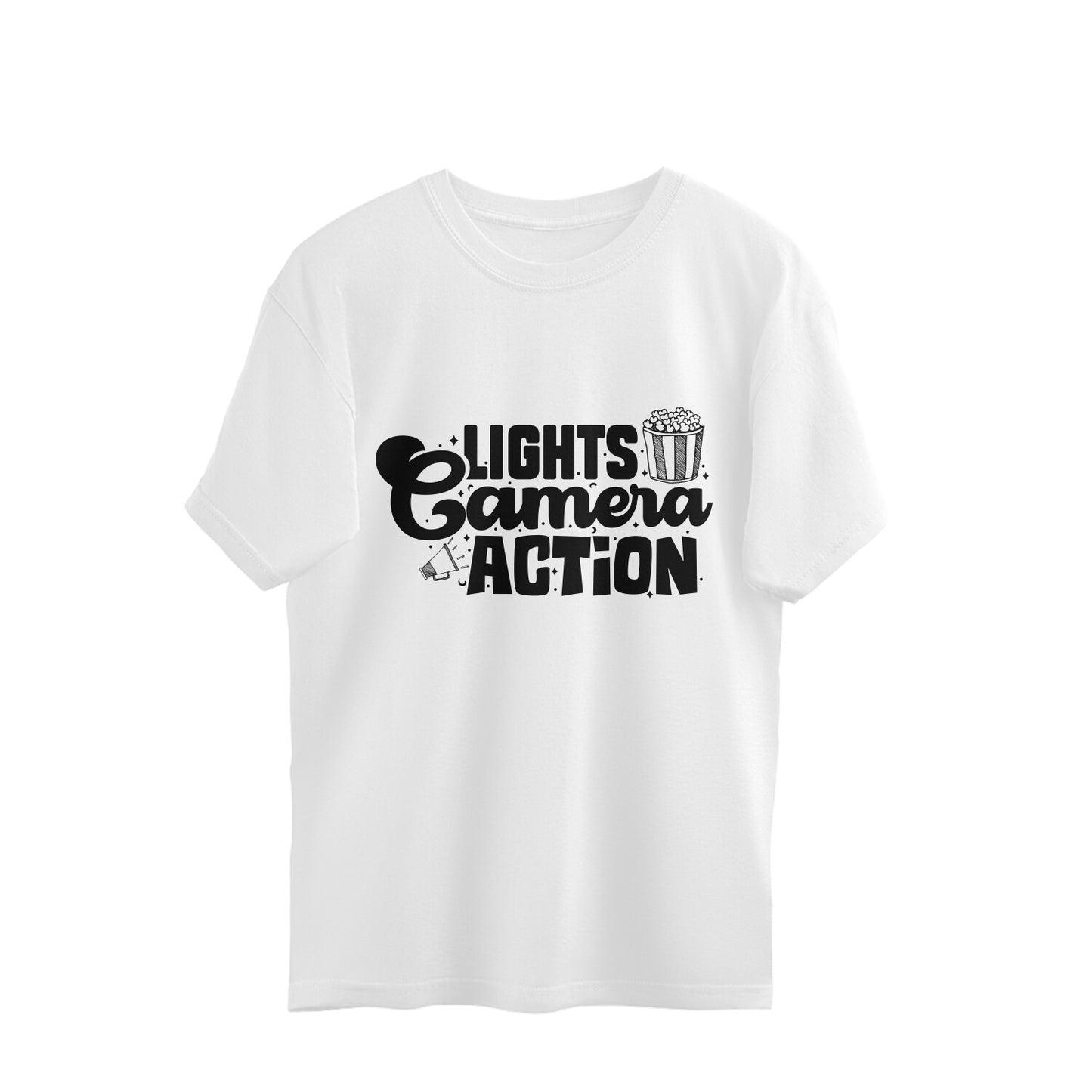 Lights Camera Action Oversized T-Shirt White Printrove