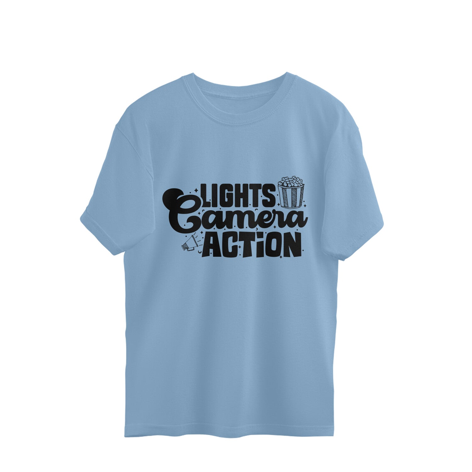 Lights Camera Action Oversized T-Shirt Baby Blue Printrove
