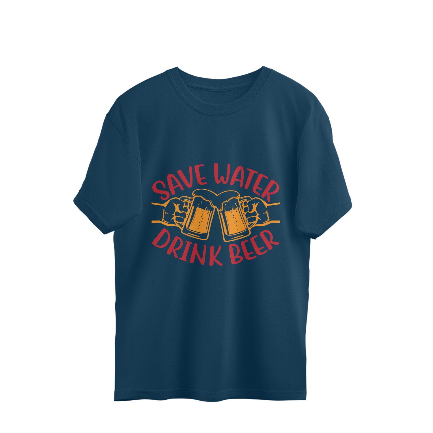 Save Water Drink Beer Oversized T-Shirt Navy Blue Printrove