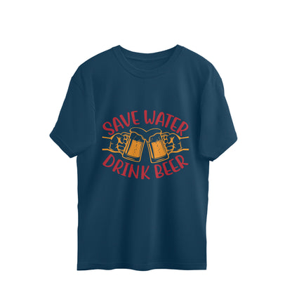Save Water Drink Beer Oversized T-Shirt Navy Blue Printrove