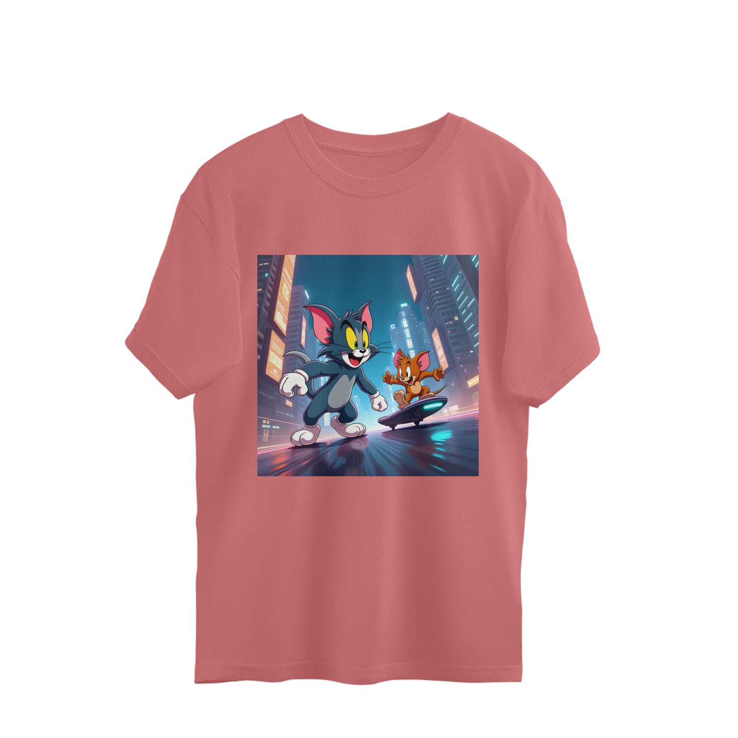 Modern Day Tom & Jerry Oversized T-Shirt Dusty Rose Printrove