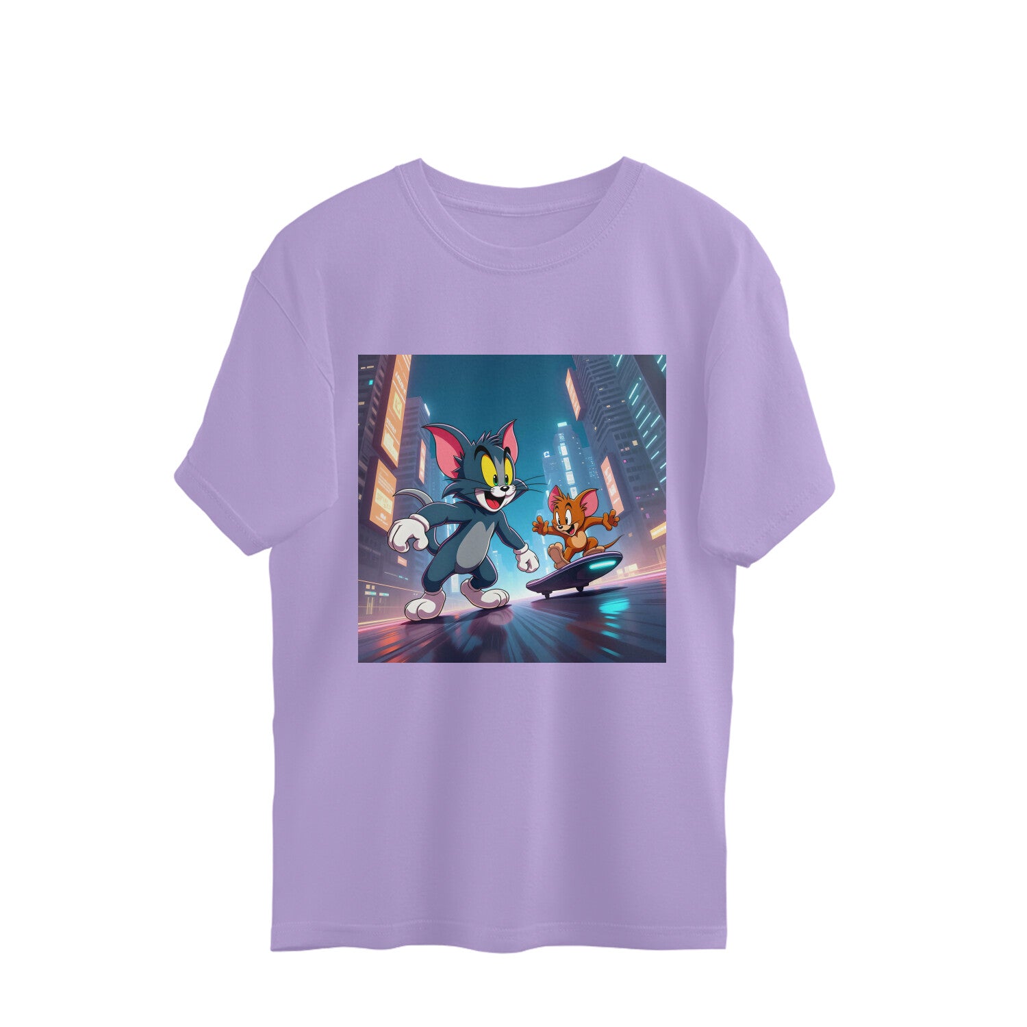 Modern Day Tom & Jerry Oversized T-Shirt Iris Lavender Printrove