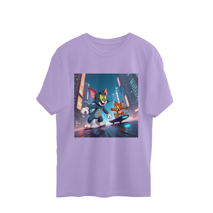 Modern Day Tom & Jerry Oversized T-Shirt Iris Lavender Printrove