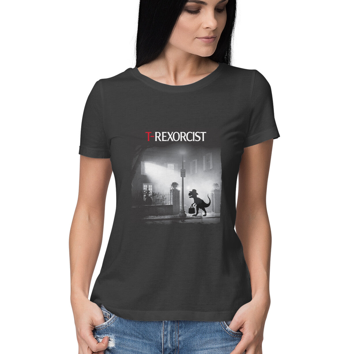 T-Rexorcist Women's T-Shirt Black Printrove
