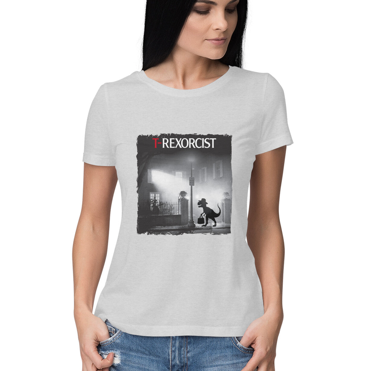 T-Rexorcist Women's T-Shirt Melange Grey Printrove