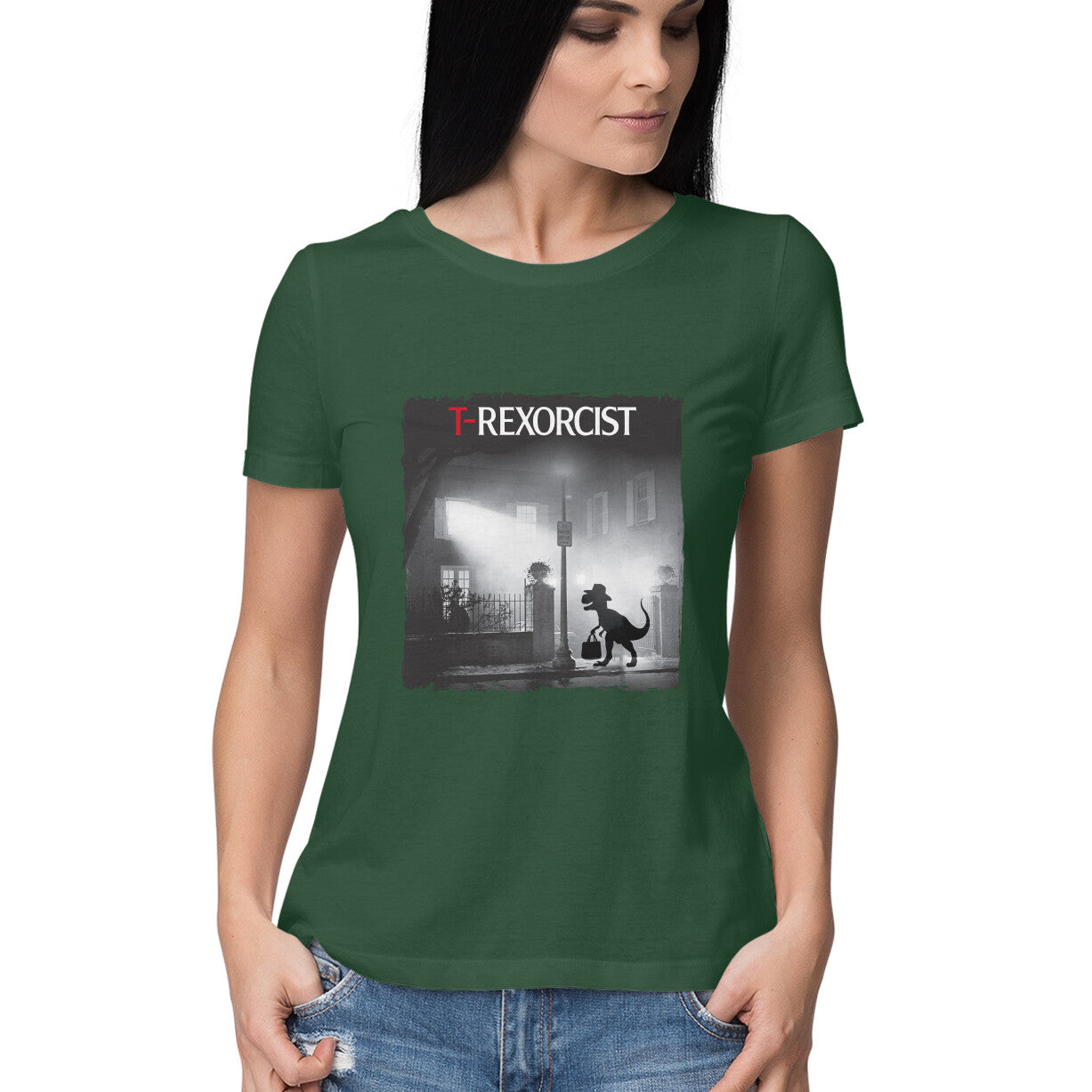 T-Rexorcist Women's T-Shirt Olive Green Printrove