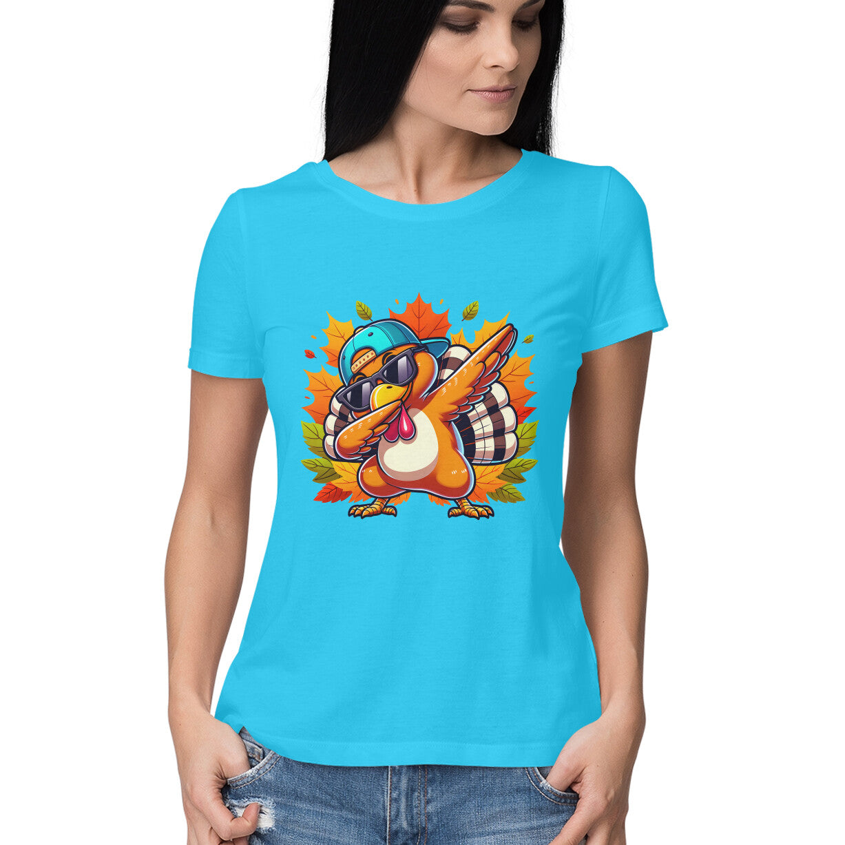 Dabbing Turkey Women's T-Shirt Sky Blue Printrove