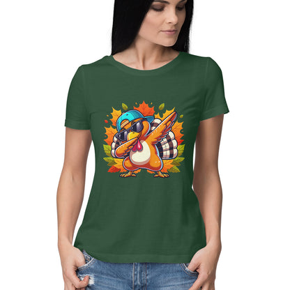 Dabbing Turkey Women's T-Shirt Olive Green Printrove