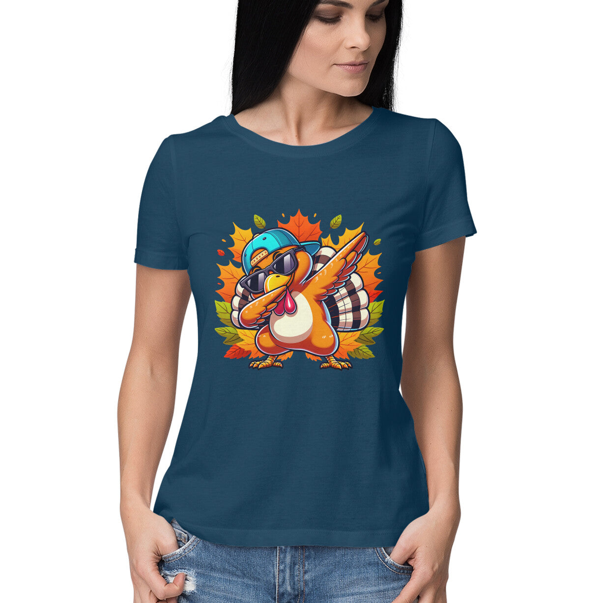 Dabbing Turkey Women's T-Shirt Navy Blue Printrove