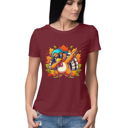 Dabbing Turkey Women's T-Shirt Maroon Printrove