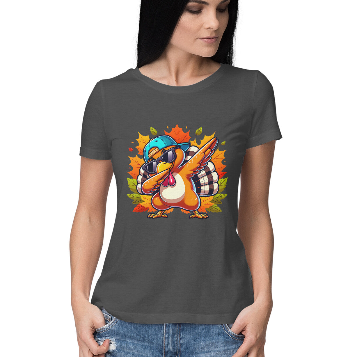 Dabbing Turkey Women's T-Shirt Charcoal Grey Printrove