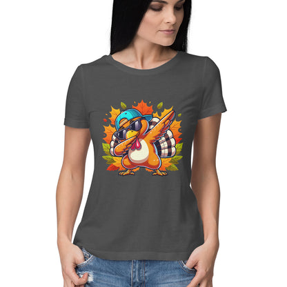 Dabbing Turkey Women's T-Shirt Charcoal Grey Printrove