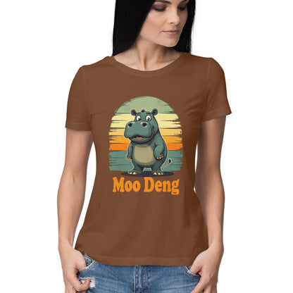 Moo Deng Women's T-Shirt Coffee Brown Printrove