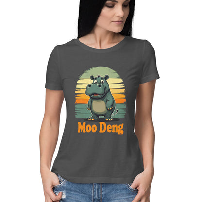 Moo Deng Women's T-Shirt Charcoal Grey Printrove