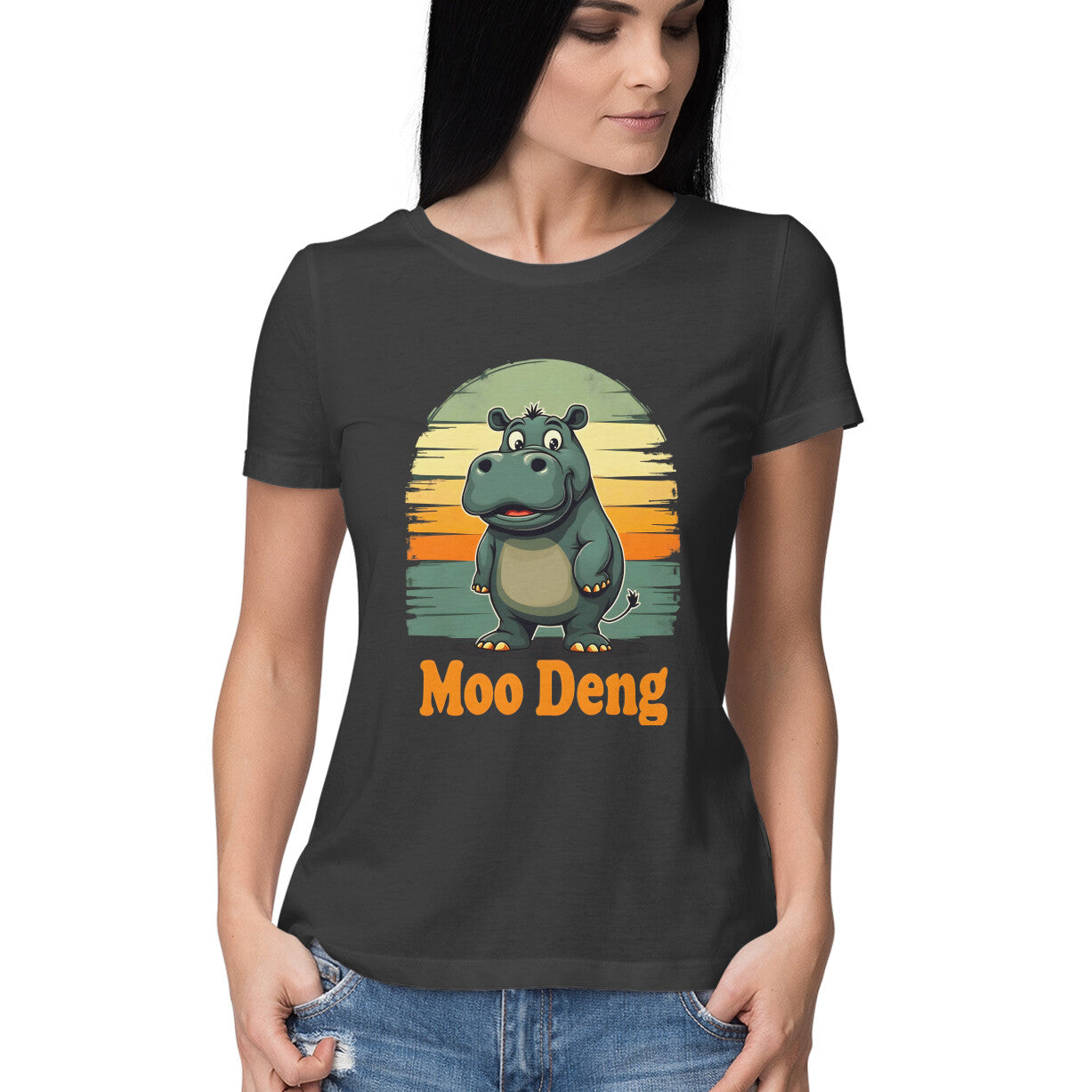 Moo Deng Women's T-Shirt Black Printrove