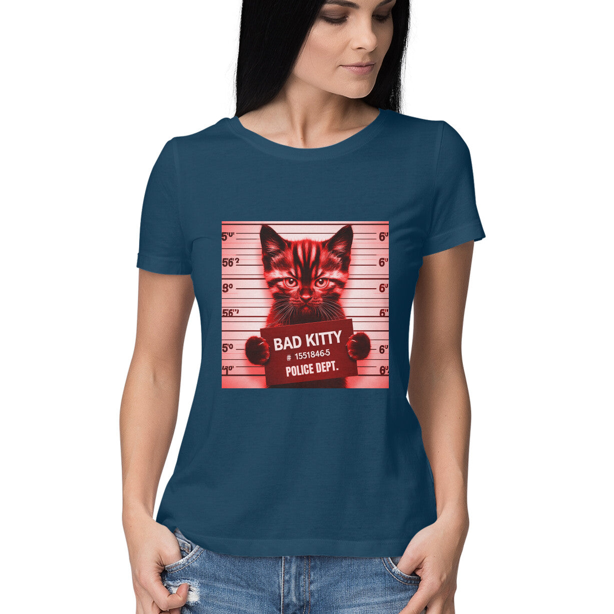Bad Kitty Women's T-Shirt Navy Blue Printrove