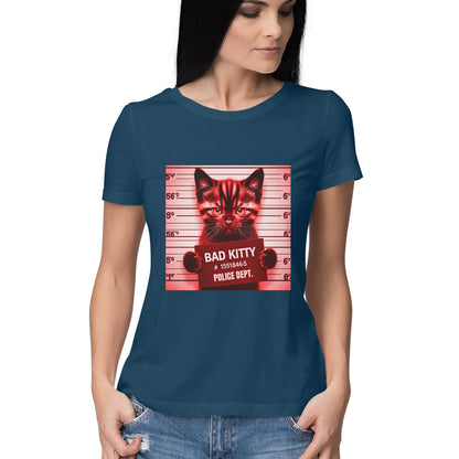 Bad Kitty Women's T-Shirt Navy Blue Printrove