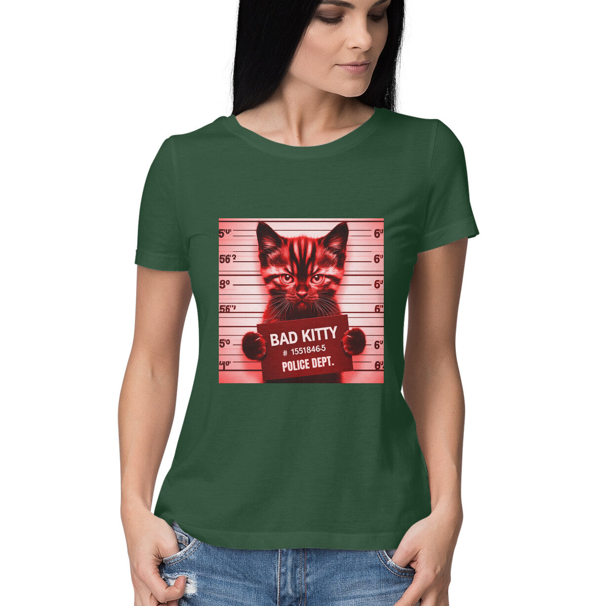 Bad Kitty Women's T-Shirt Olive Green Printrove