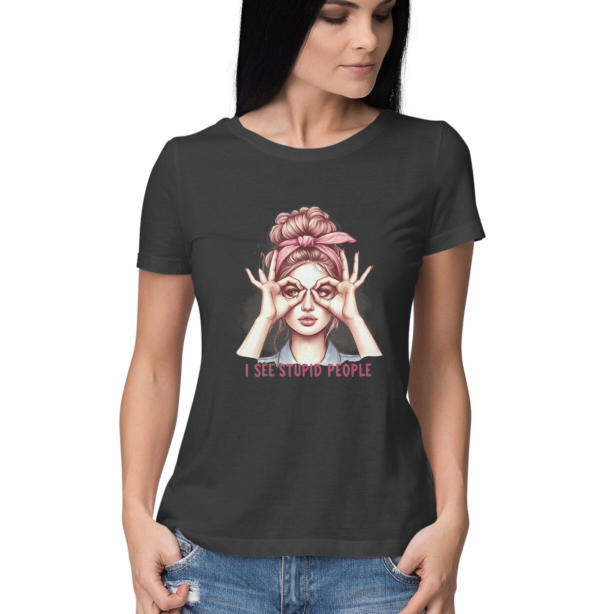I See Stupid People Women's T-Shirt Black Printrove