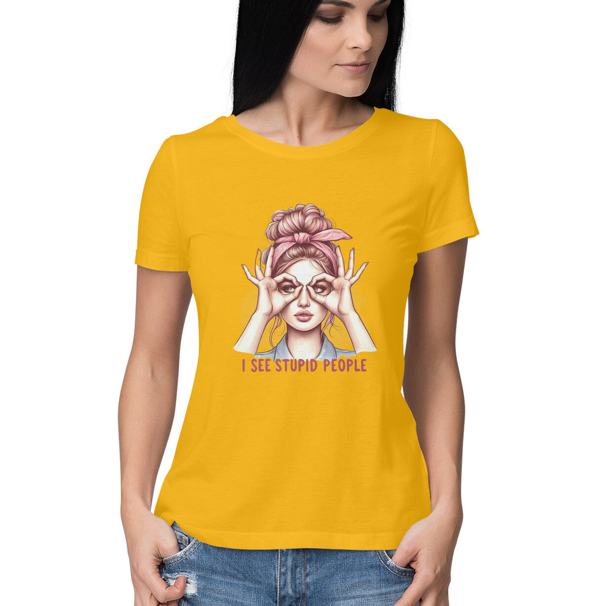 I See Stupid People Women's T-Shirt Golden Yellow Printrove