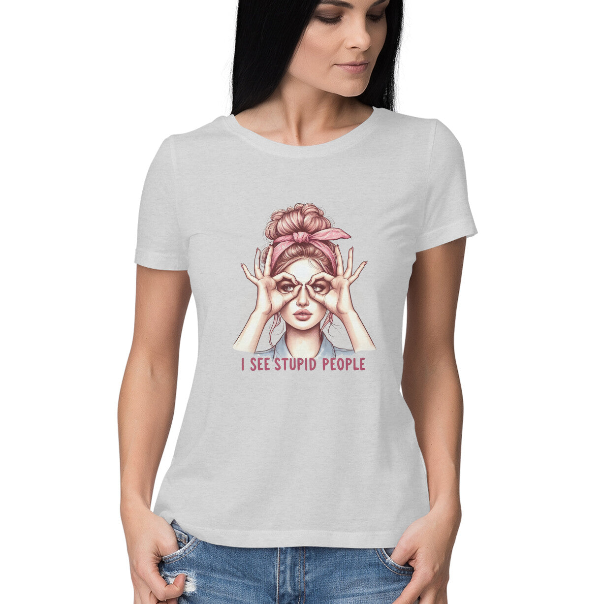I See Stupid People Women's T-Shirt Melange Grey Printrove
