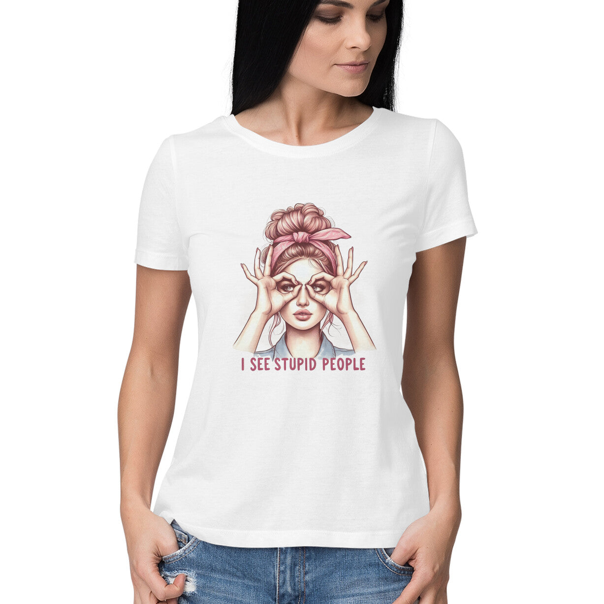 I See Stupid People Women's T-Shirt White Printrove