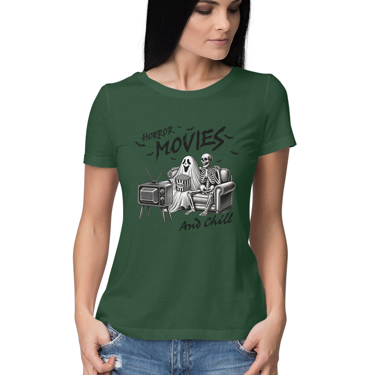 Horror Movies & Chill Women's T-Shirt Olive Green Printrove