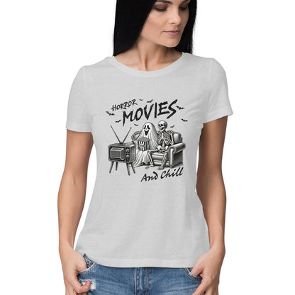 Horror Movies & Chill Women's T-Shirt Melange Grey Printrove