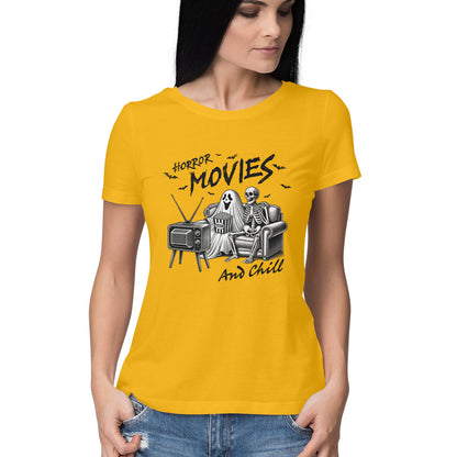 Horror Movies & Chill Women's T-Shirt Golden Yellow Printrove