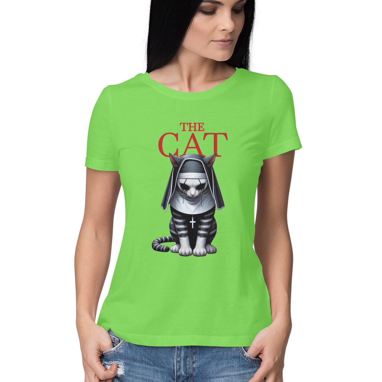 The Cat Nun Women's T-Shirt Liril Green Printrove
