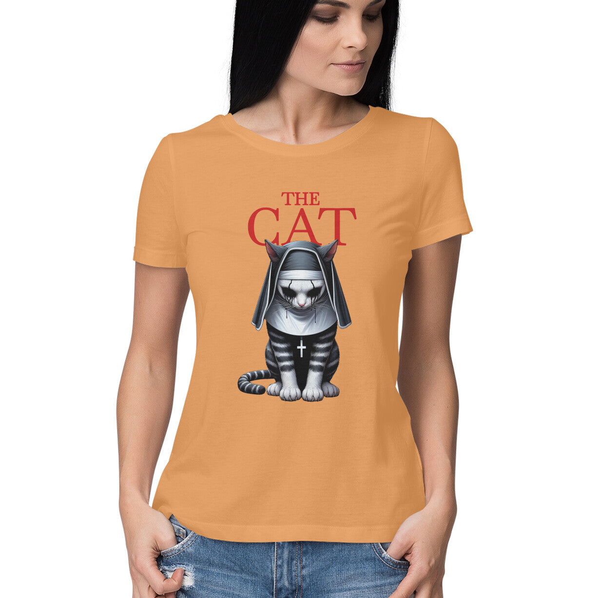 The Cat Nun Women's T-Shirt Mustard Yellow Printrove