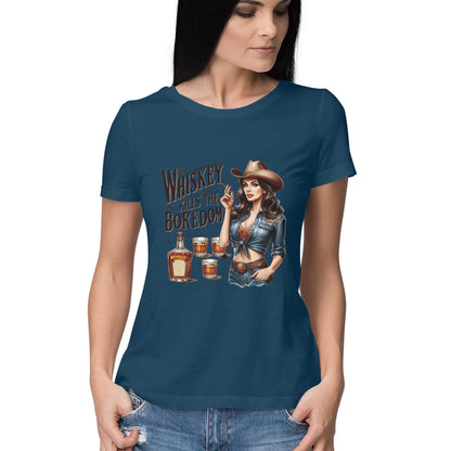 Whiskey Kills The Boredom Women's T-Shirt Navy Blue Printrove