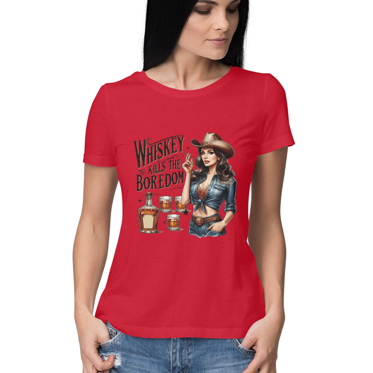 Whiskey Kills The Boredom Women's T-Shirt Red Printrove